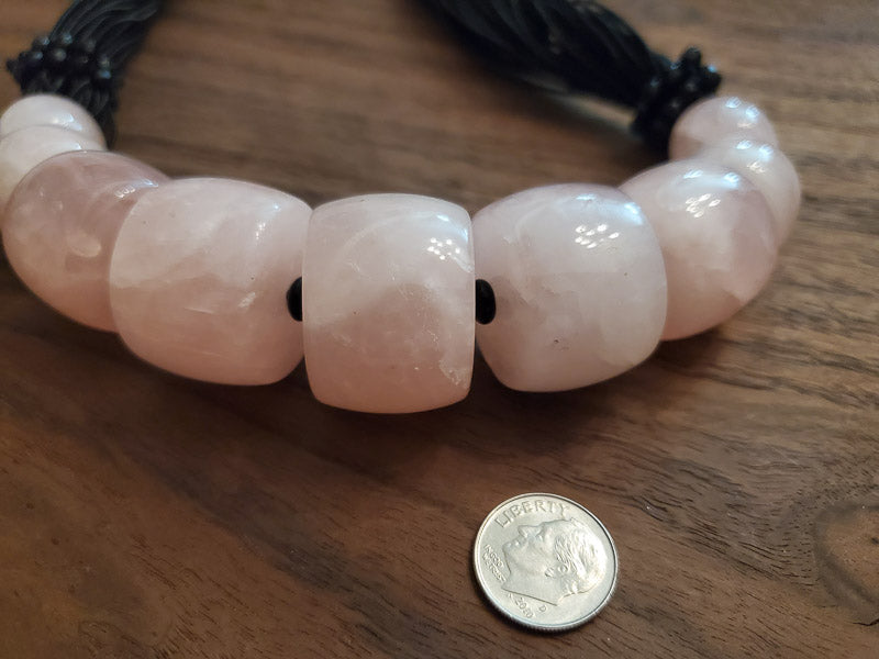 Large Rose Quartz Sterling Statement Necklace #1840