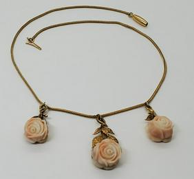 Victorian Era 18k Gold Angelskin Craved Coral Necklace