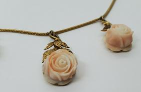 Victorian Era 18k Gold Angelskin Craved Coral Necklace