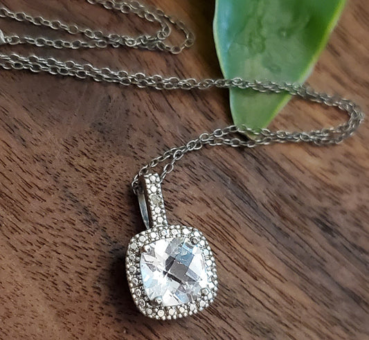 Diamond and White Topaz Sterling Silver Necklace