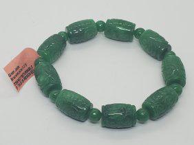 NWT Burmese Green Jade Carved Stretch Bracelet