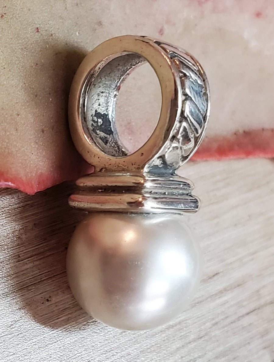Sterling Silver Faux Pearl Slider Pendant