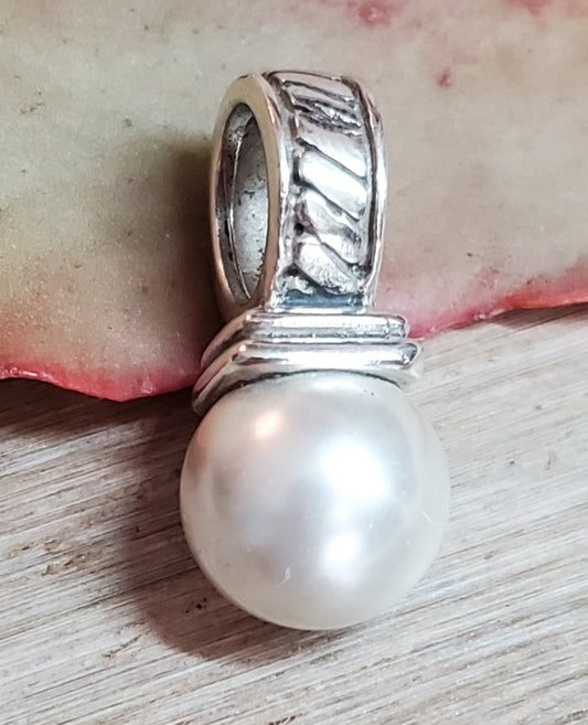 Sterling Silver Faux Pearl Slider Pendant