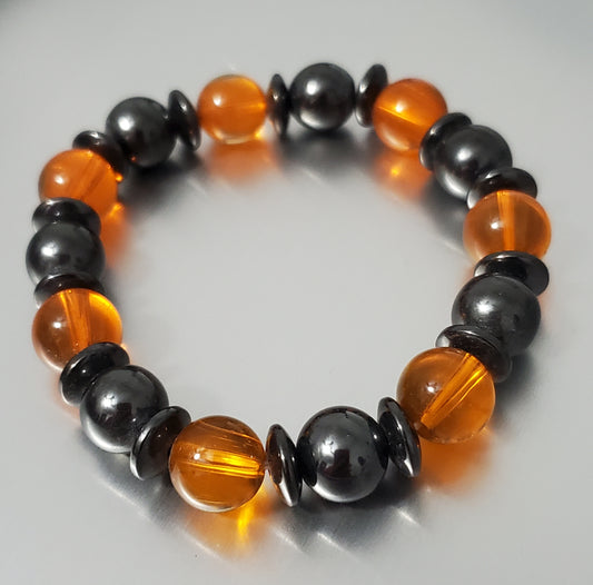 5058-Hematite & Glass Stretch Bracelet