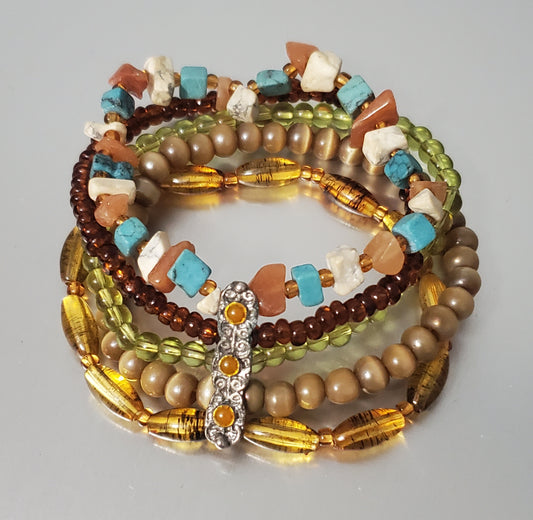5272-Stone & Glass Stretch Bracelet