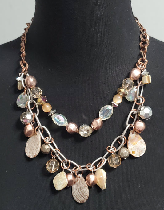 5242-Glass, Shell, & Resin Layered Necklace