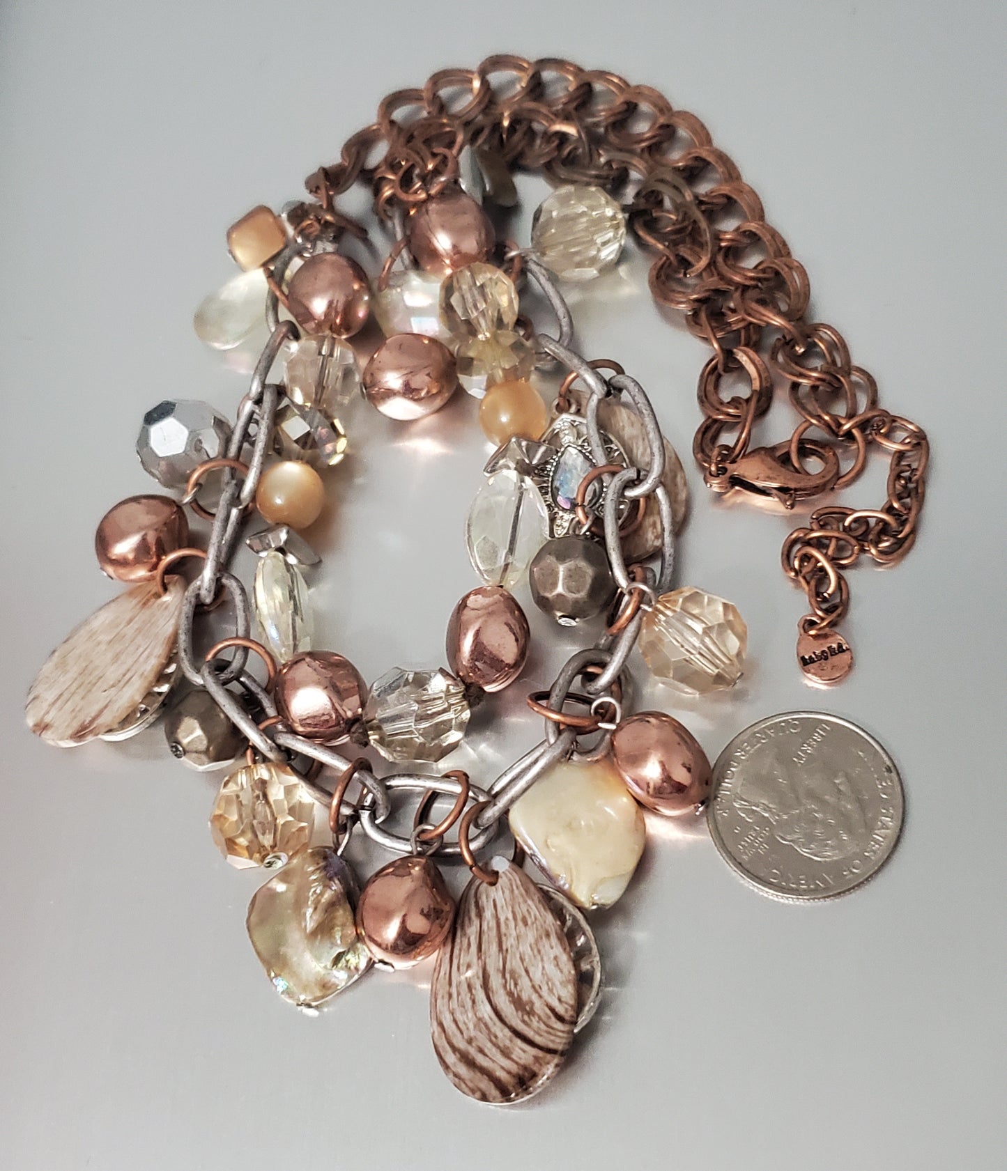 5242-Glass, Shell, & Resin Layered Necklace