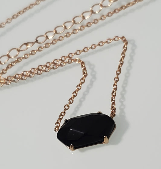 5408-Dainty Black Stone Vermeil Sterling Necklace