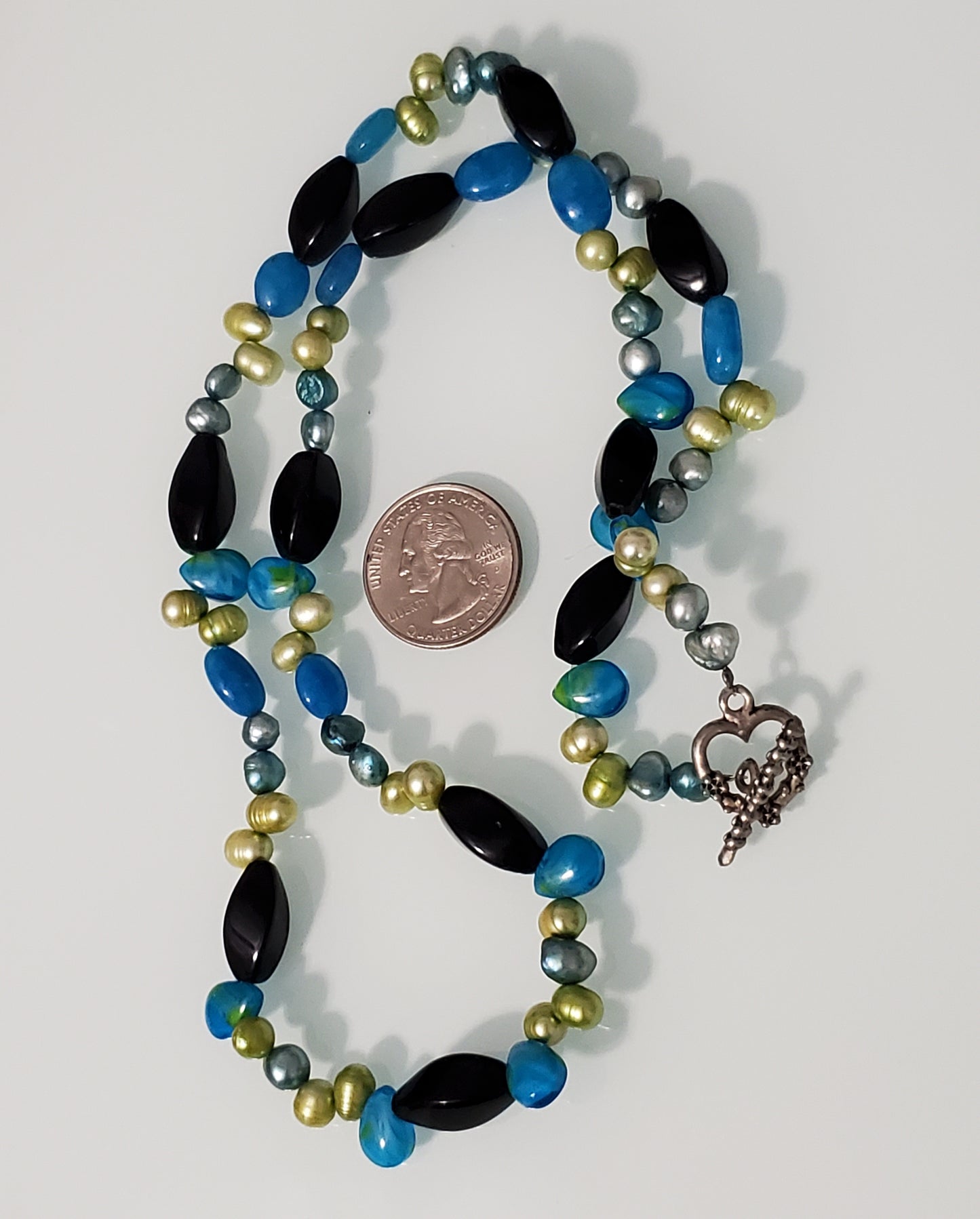 5450-Pearl, Stone?, & Glass Necklace