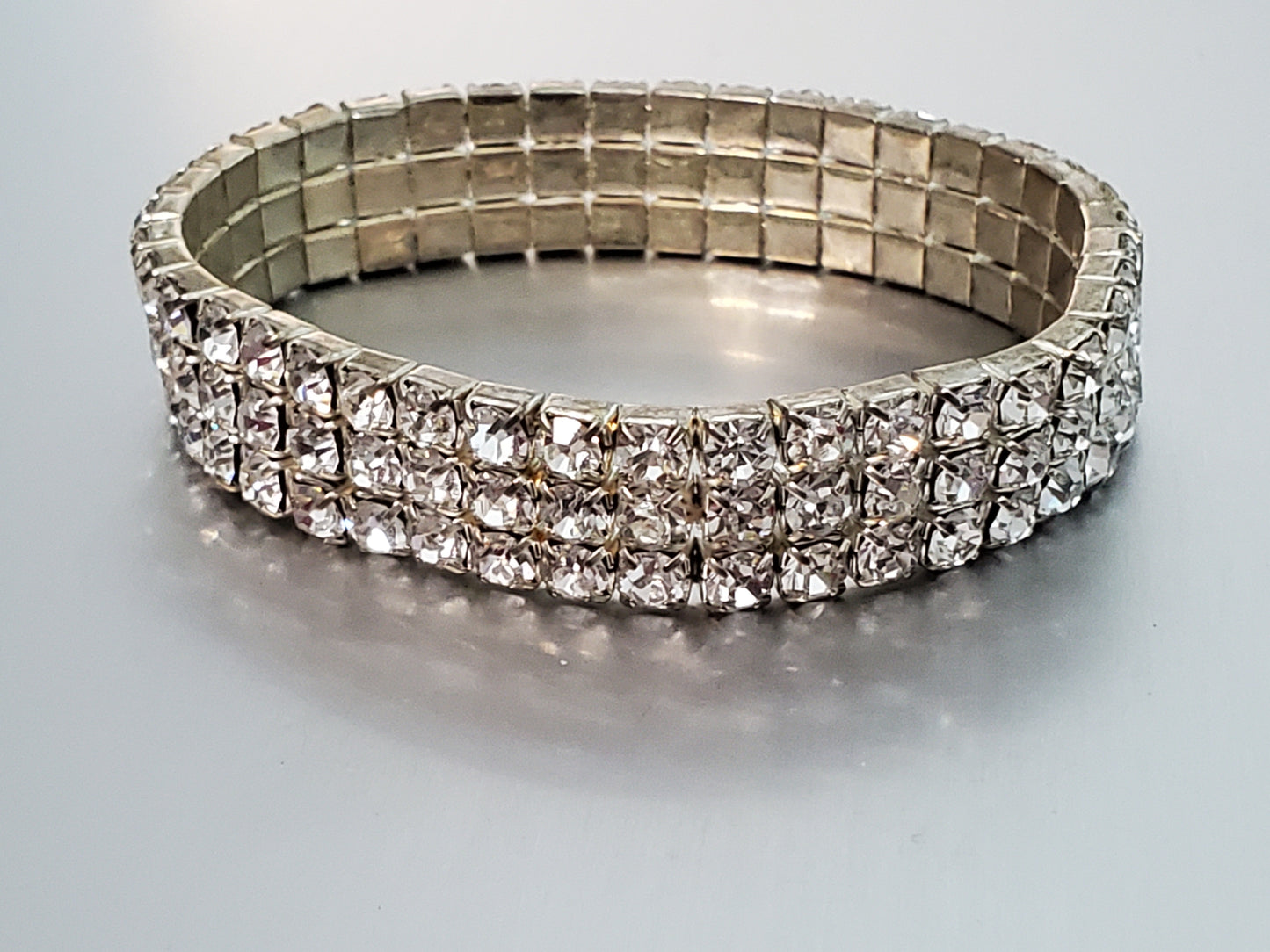 5930-3 Row Rhinestone Stretch Bracelet