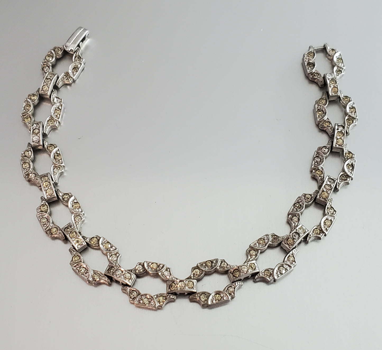4164-Vtg Rhinestone Sterling Silver Bracelet