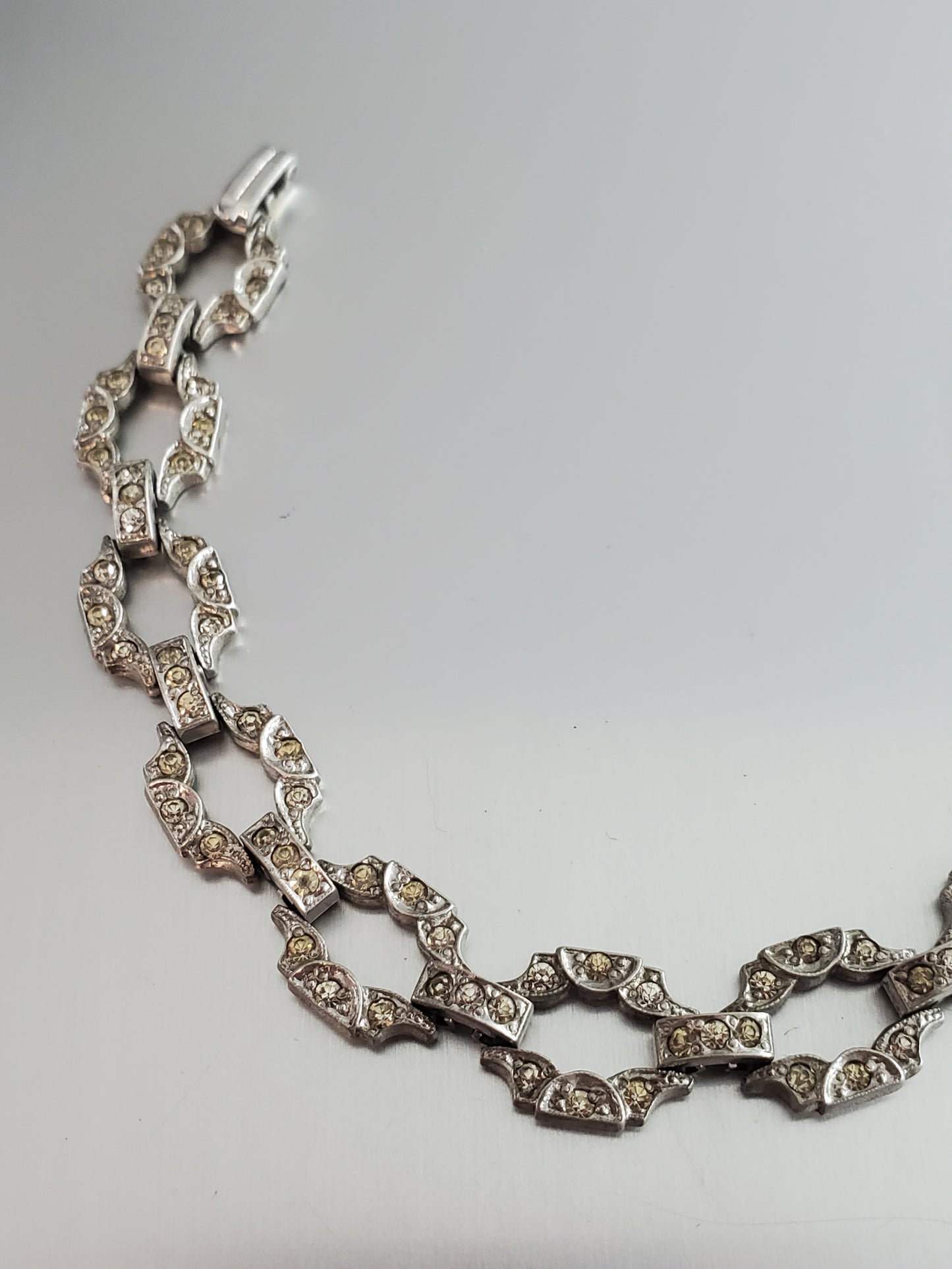 4164-Vtg Rhinestone Sterling Silver Bracelet