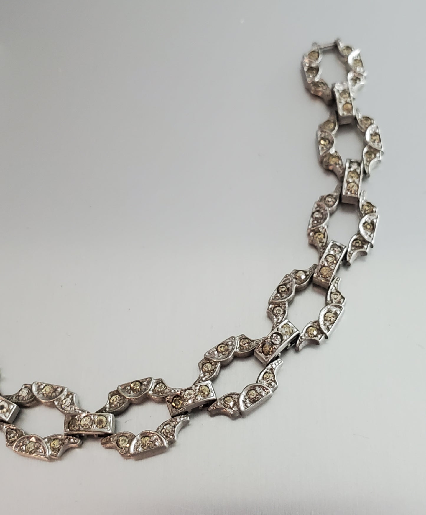 4164-Vtg Rhinestone Sterling Silver Bracelet