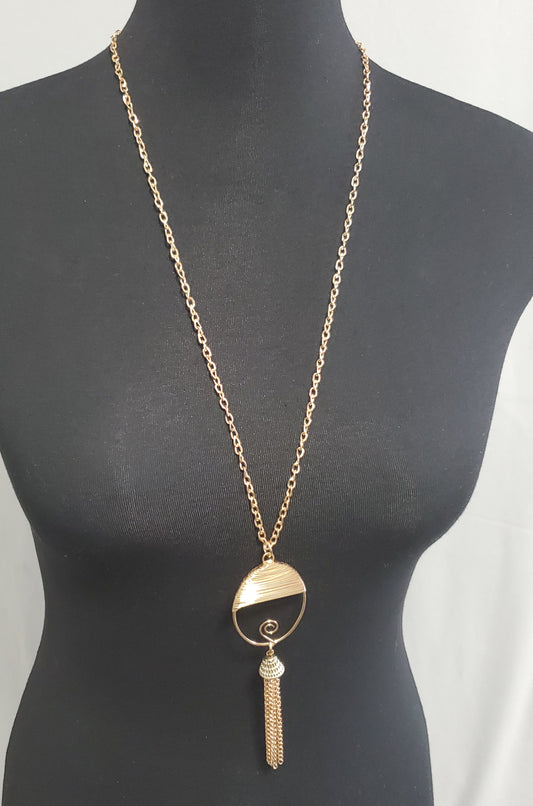 4332-Gold Tone Long Tassel Necklace