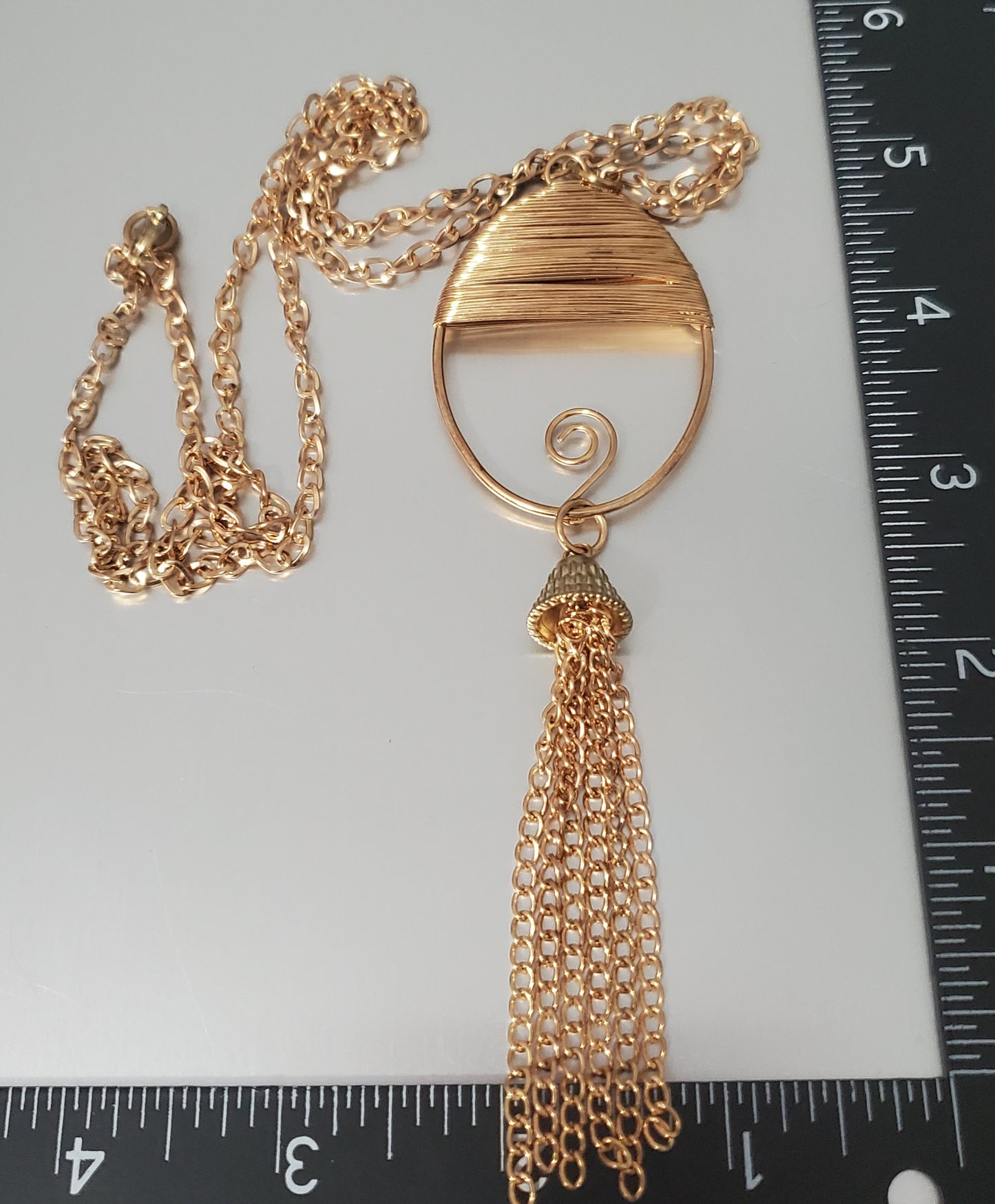 4332-Gold Tone Long Tassel Necklace