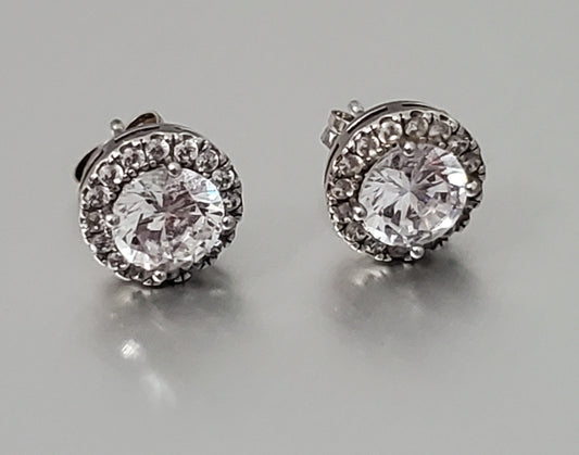 1402-Halo Style Sterling Silver Earrings