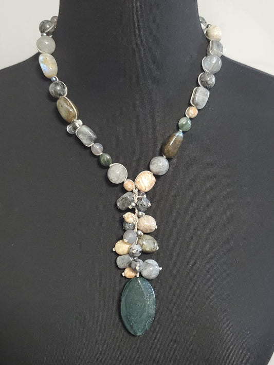 458-Sterling Multi-Stone Beaded Necklace