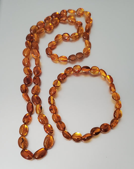 2322-Amber Beaded Necklace and Bracelet Set