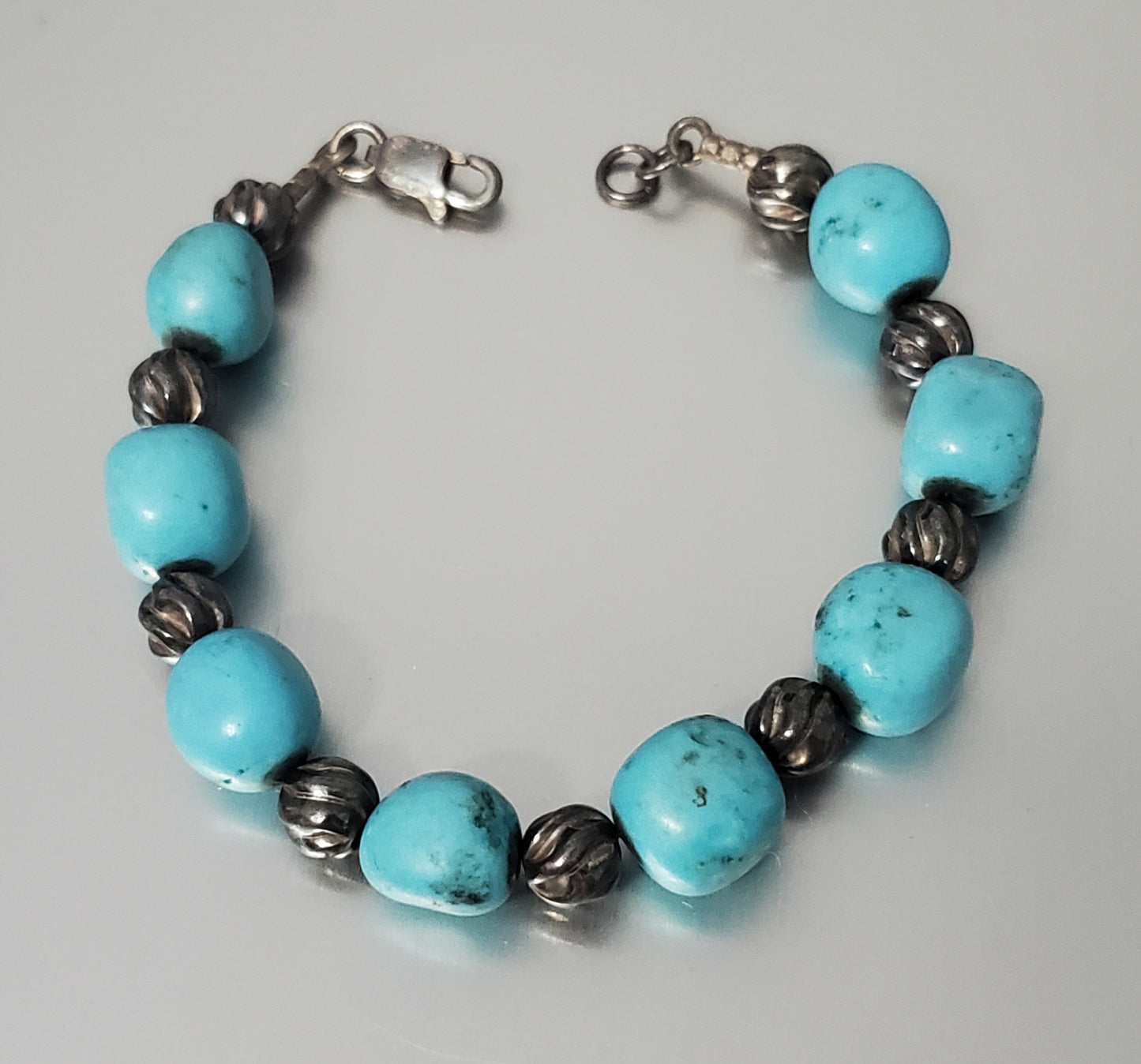 3109-Sterling Silver Stone Beaded Bracelet