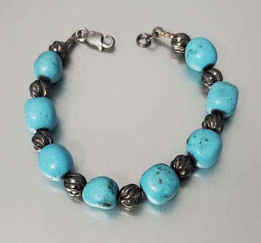 3109-Sterling Silver Stone Beaded Bracelet
