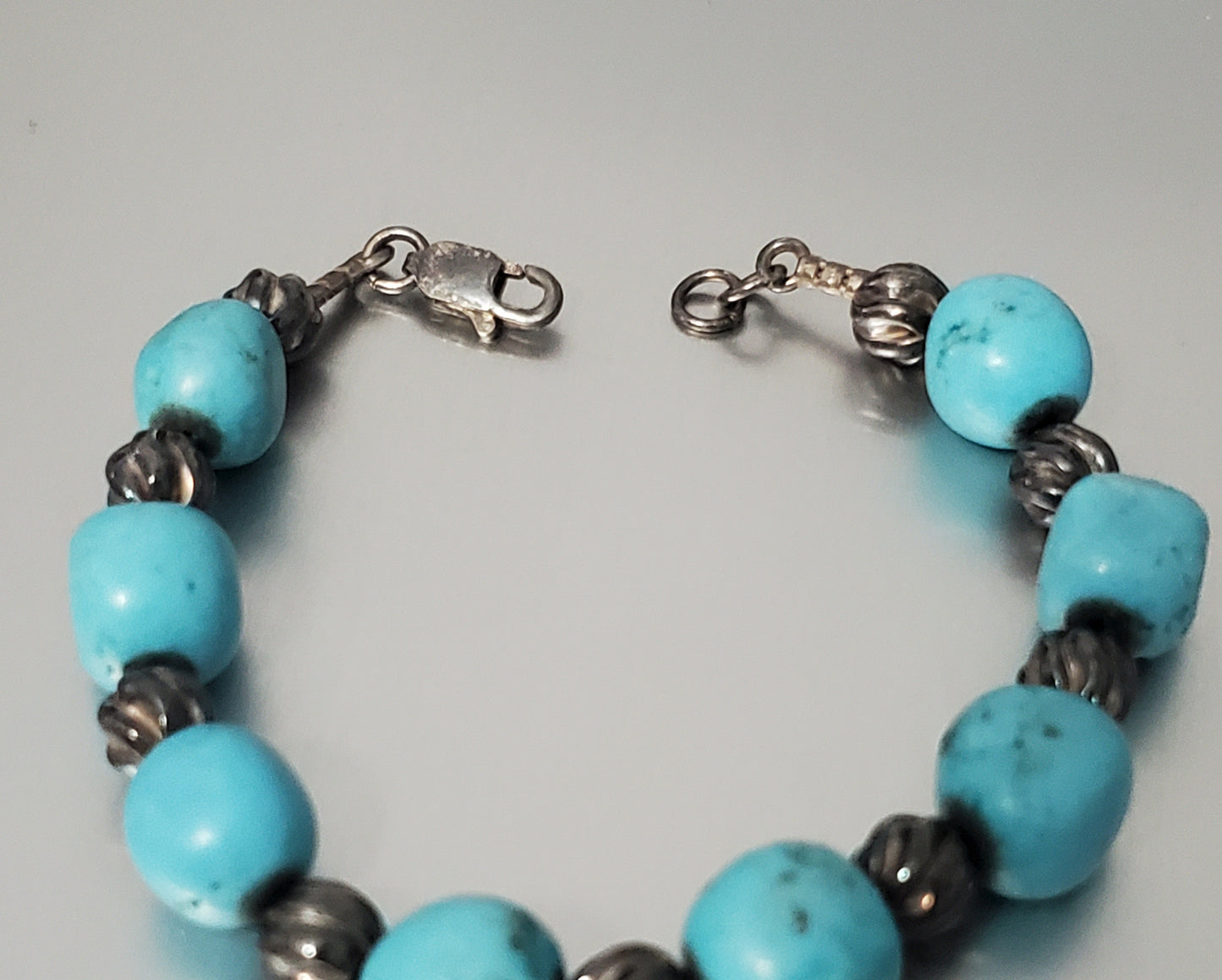 3109-Sterling Silver Stone Beaded Bracelet