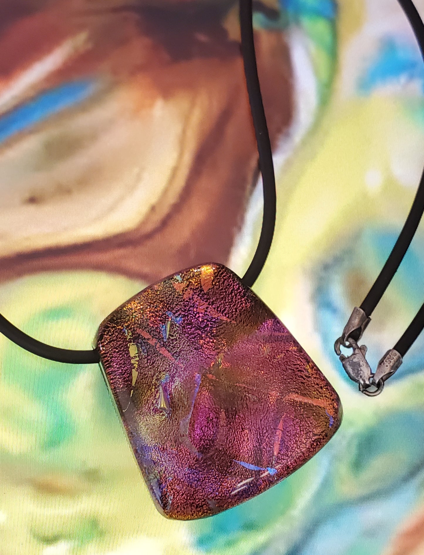4142-Foiled Art Glass Sterling Necklace