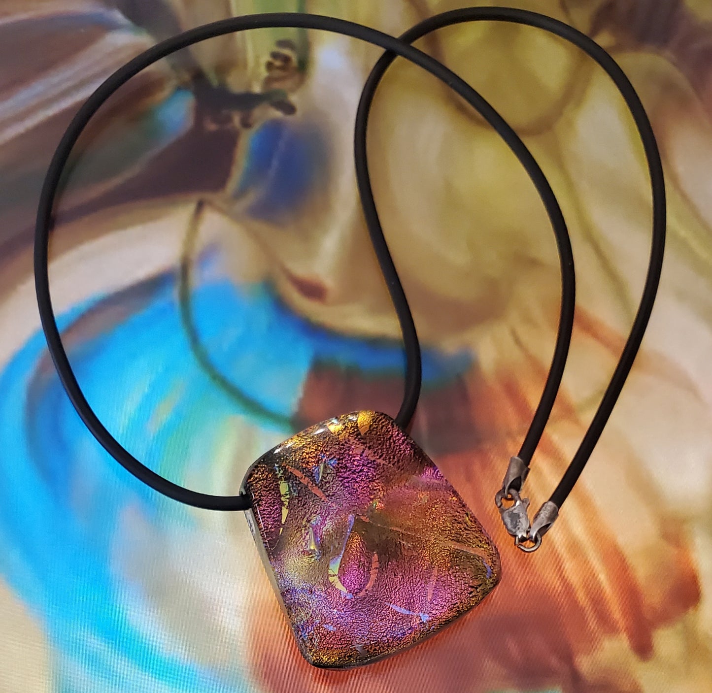 4142-Foiled Art Glass Sterling Necklace