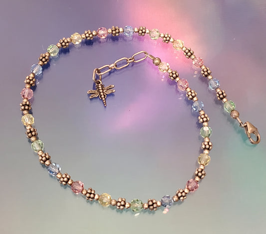 2382-Glass Sterling Silver Beaded Anklet