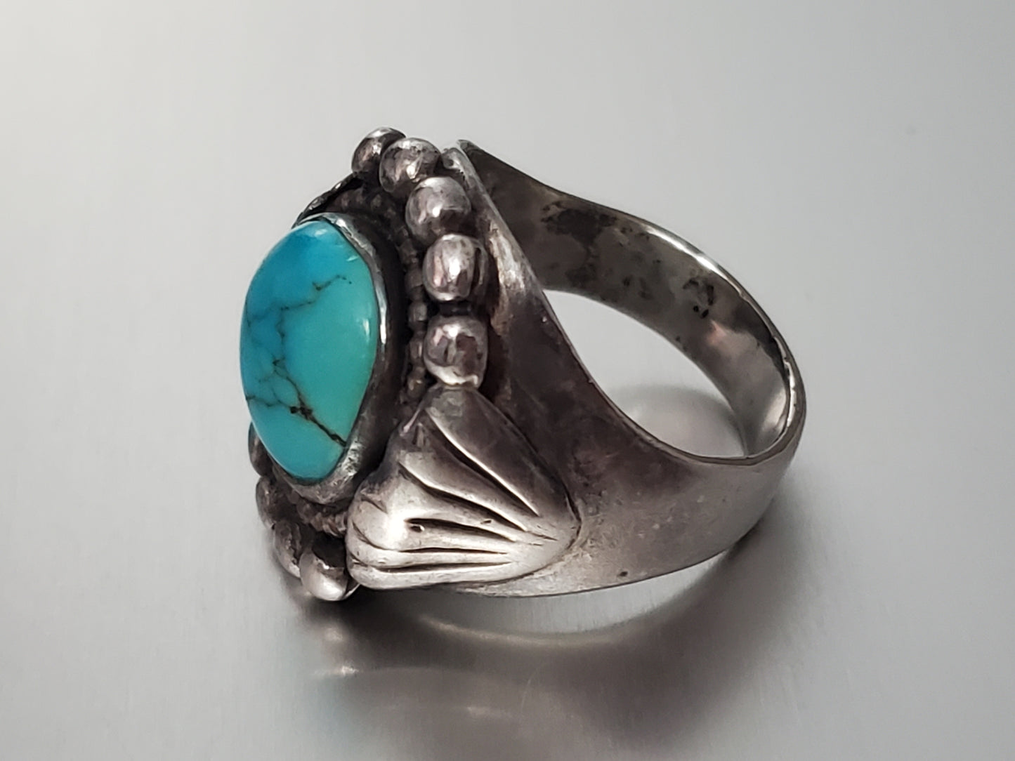 2756-Sterling Large Turquoise Ring sz 11