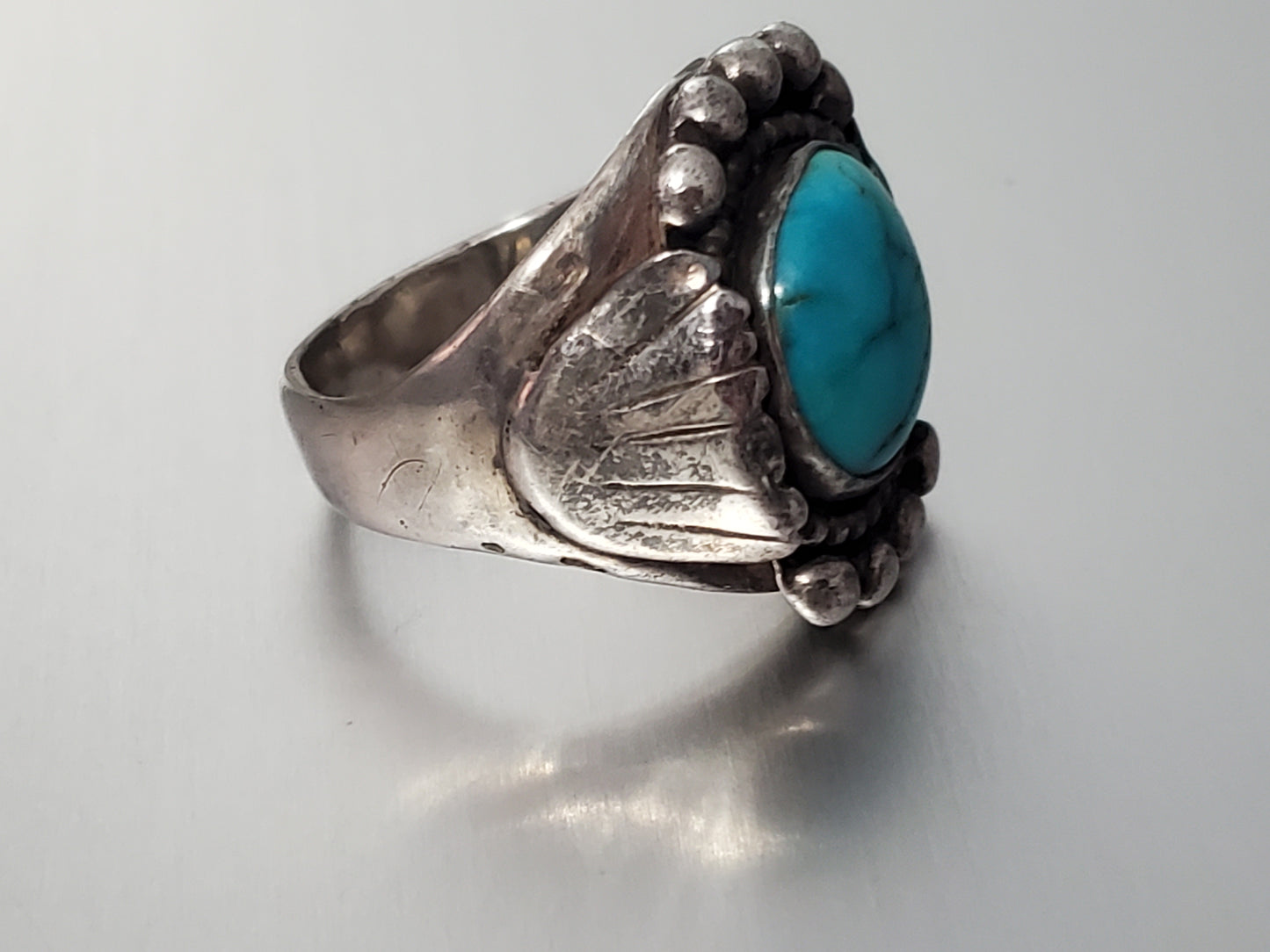 2756-Sterling Large Turquoise Ring sz 11