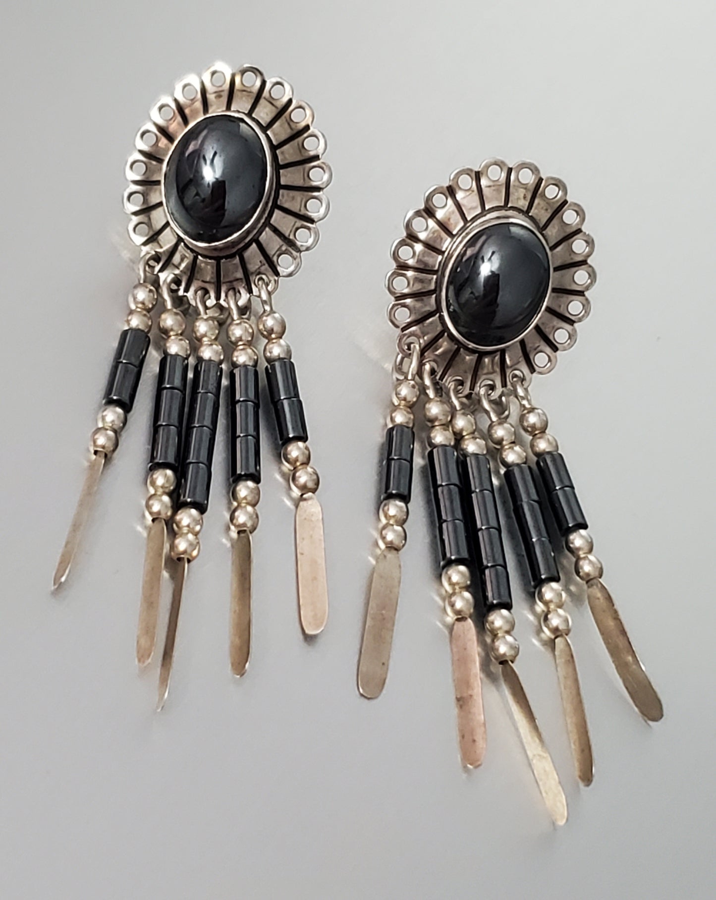 2770-Sterling & Stone Concha Dangle Earrings