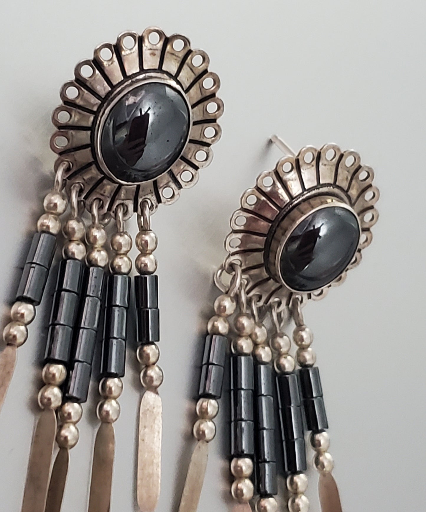 2770-Sterling & Stone Concha Dangle Earrings