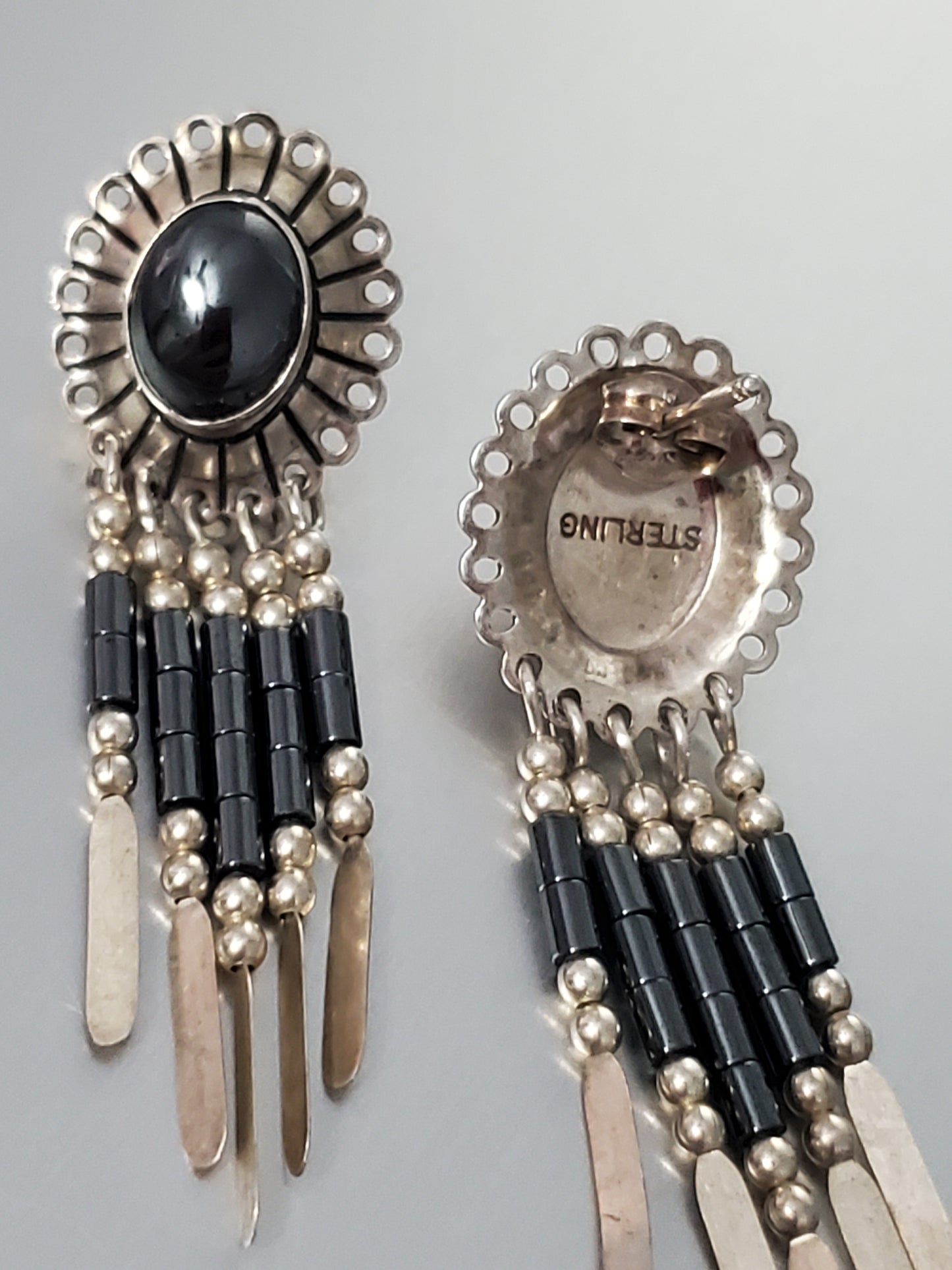 2770-Sterling & Stone Concha Dangle Earrings