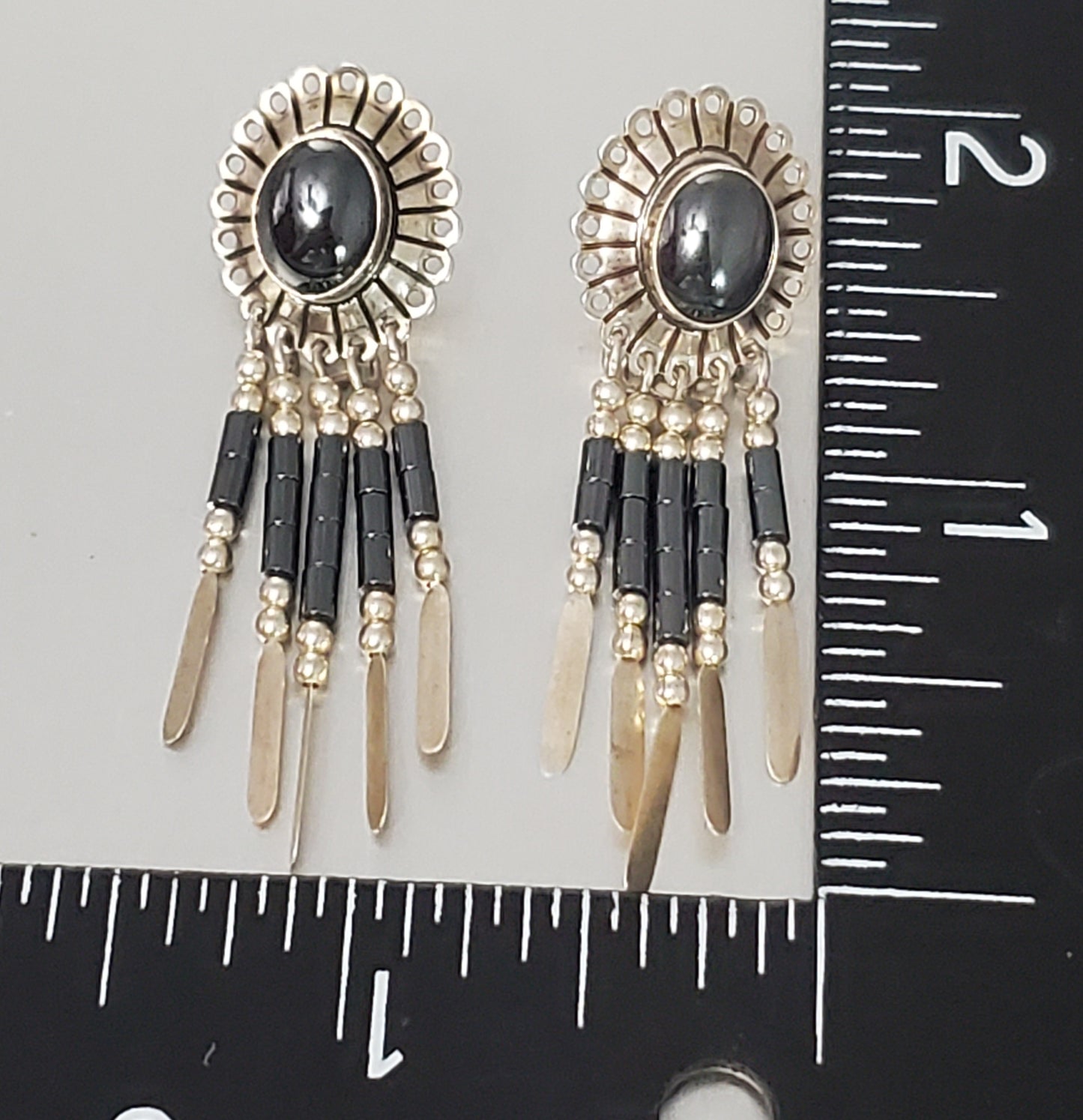 2770-Sterling & Stone Concha Dangle Earrings