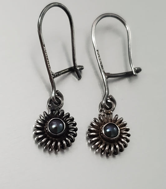 2782-Signed Pearl & Sterling Silver Dangle Earrings