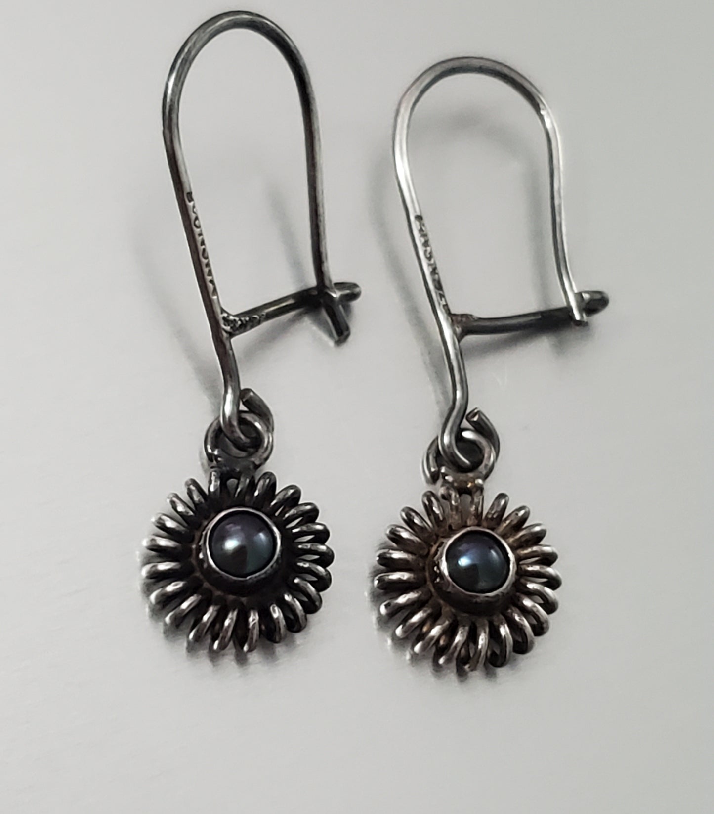 2782-Signed Pearl & Sterling Silver Dangle Earrings