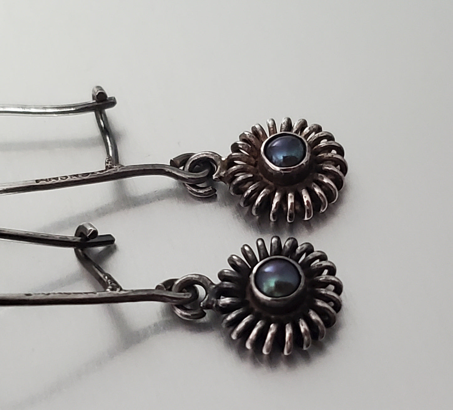 2782-Signed Pearl & Sterling Silver Dangle Earrings