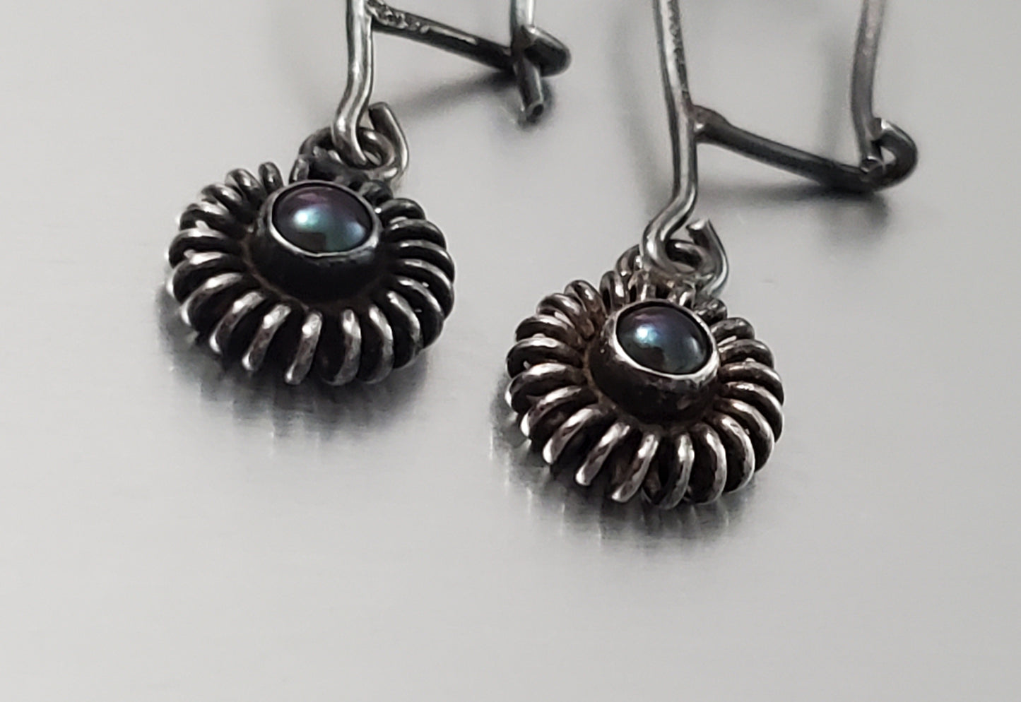 2782-Signed Pearl & Sterling Silver Dangle Earrings