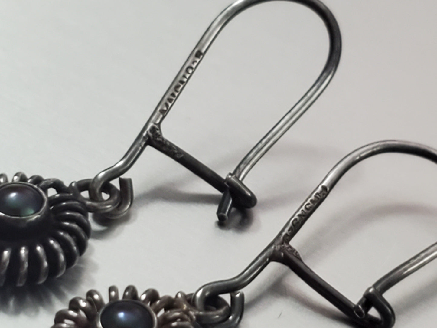 2782-Signed Pearl & Sterling Silver Dangle Earrings