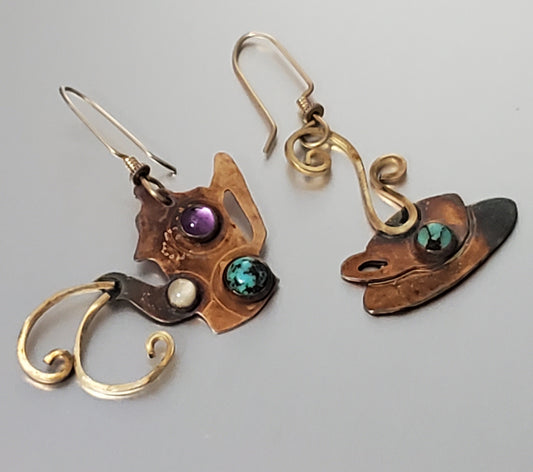 2790-Multi Stone Signed Sterling Dangle Earrings