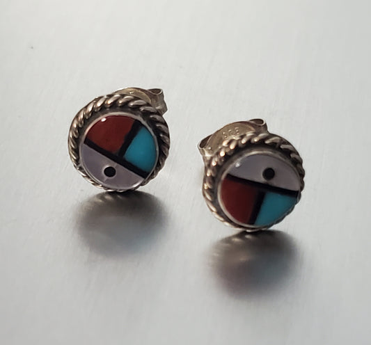 2828-Zuni Inlaid Sterling Stud Earrings
