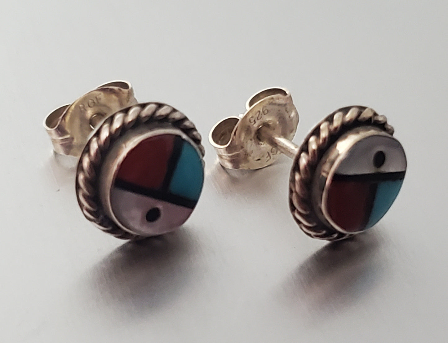 2828-Zuni Inlaid Sterling Stud Earrings