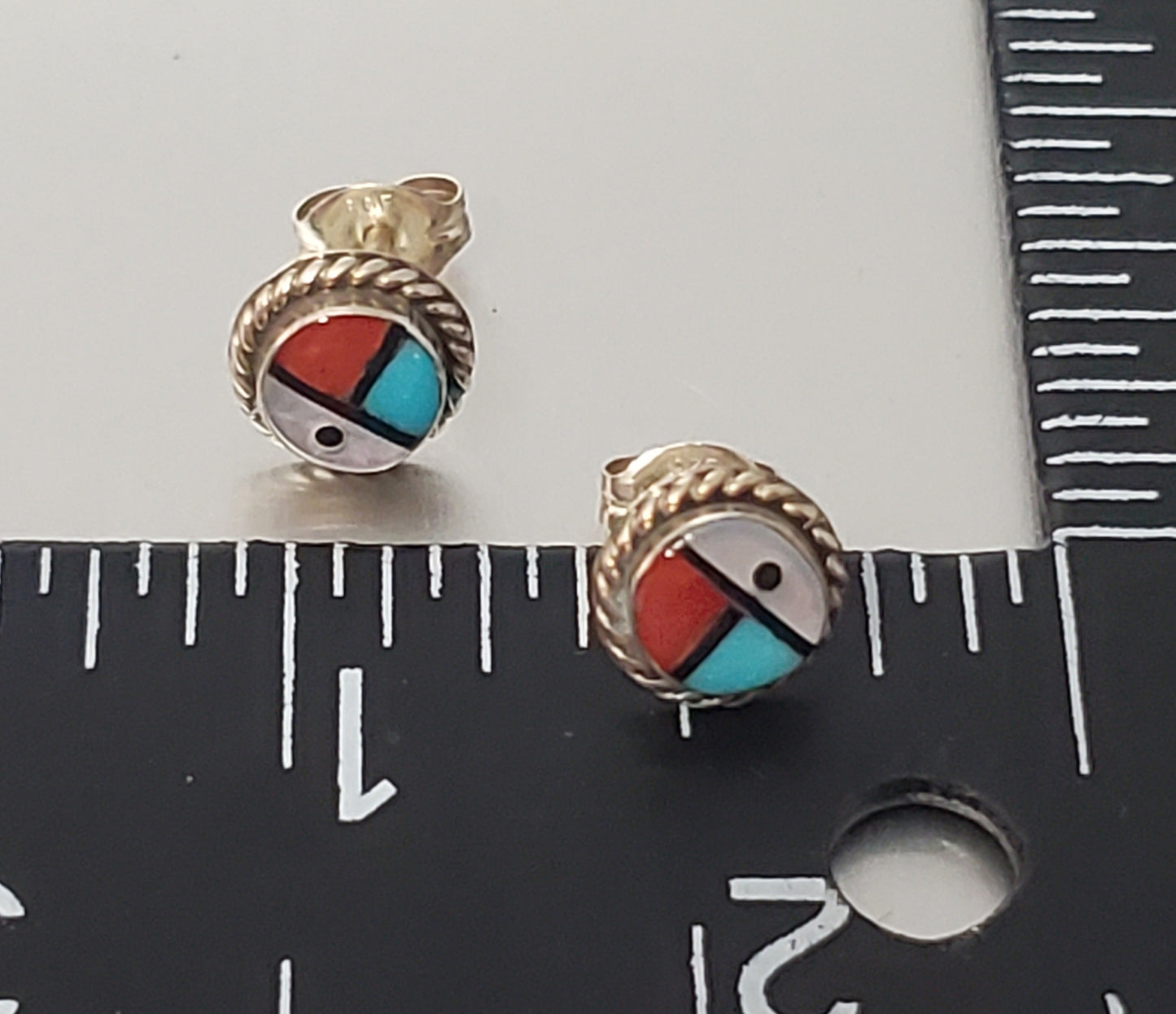 2828-Zuni Inlaid Sterling Stud Earrings