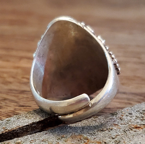 Bali Style Natural Stone Sterling Silver Ring Sz 8 adj