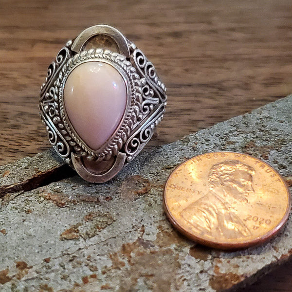 Bali Style Natural Stone Sterling Silver Ring Sz 8 adj