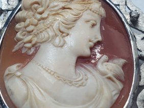 Victorian 11k Gold and Diamond Cameo Brooch