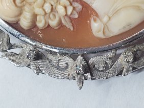 Victorian 11k Gold and Diamond Cameo Brooch