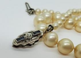 1920's Era 14k Gold and Diamond Clasp on Glass Pearls