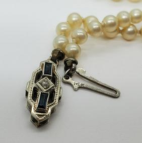 1920's Era 14k Gold and Diamond Clasp on Glass Pearls