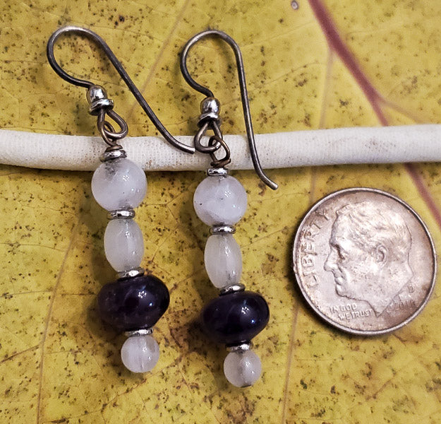 Quartz and Amethyst Sterling Silver Dangle Earrings